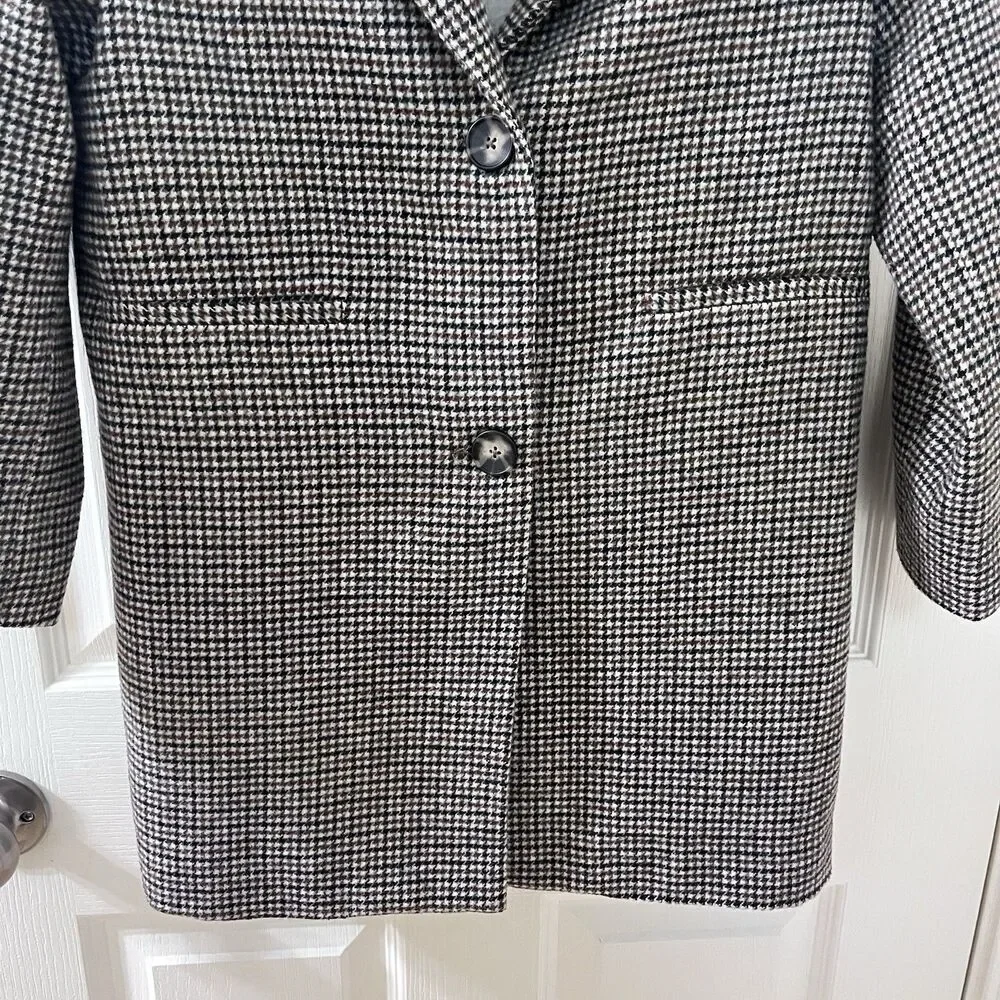 Zara Girls Two Tone Wool Blend Plaid Tweed Coat Brown Black Size 10